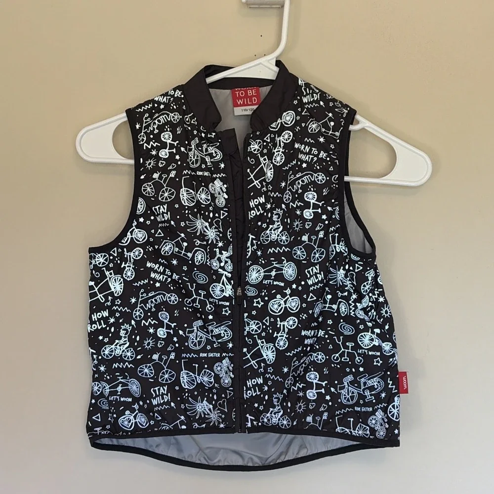 Woom Black Allover Reflective Graphic Bike Skate Safety Vest Unisex Kids 4-6Y
